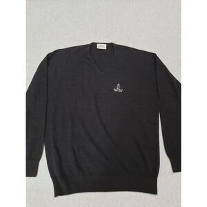 Glenbrae Fine‎ Merino Men Medium Pull-Over Art Logo Cotton Black V-Neck Sweater
